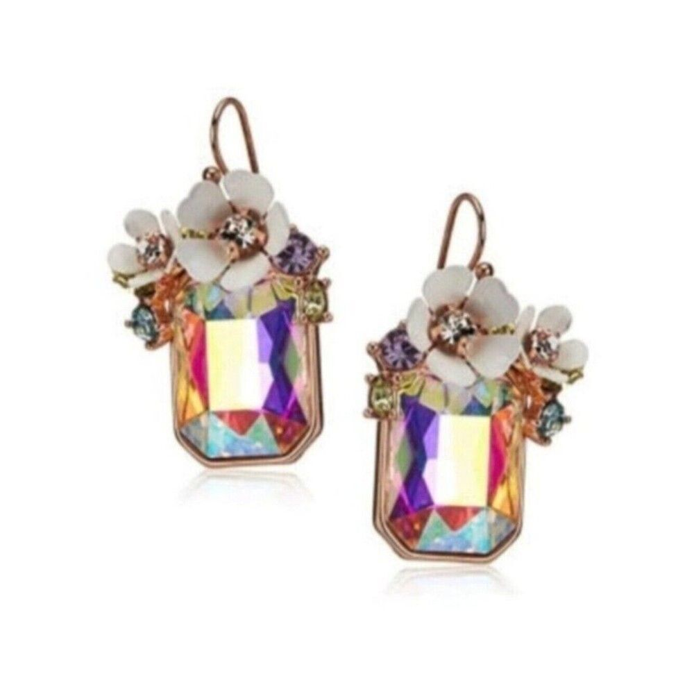 Betsey Johnson Flower Vintage Crystal Cluster Stone Drop Women Earring